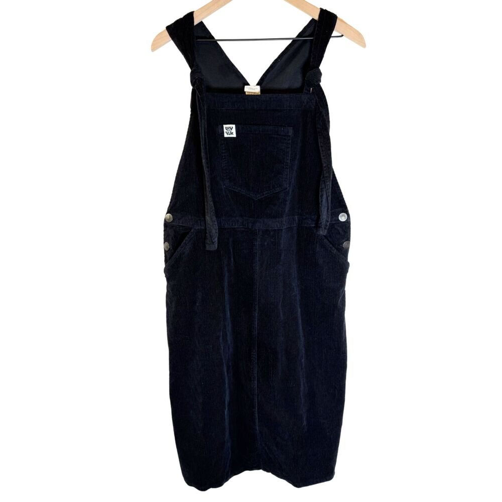 Lucy & Yak Black Corduroy Midi Pini Pinafore Overall Dress Size 12